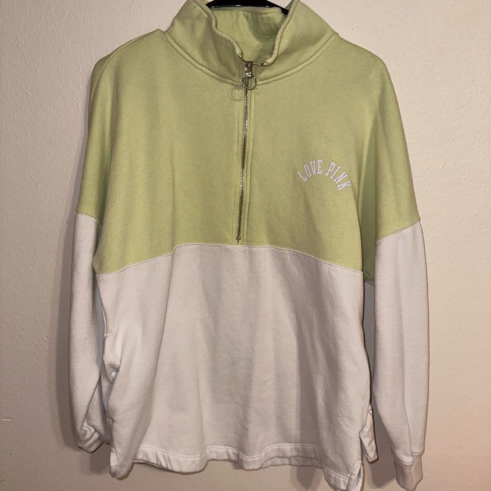 Green and White Half-Zip PINK Pullover